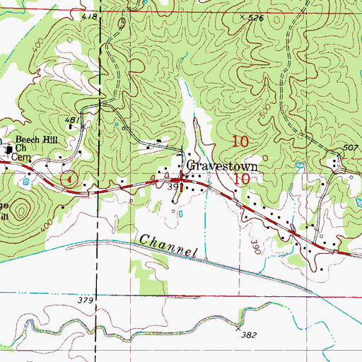 Topographic Map of Gravestown, MS