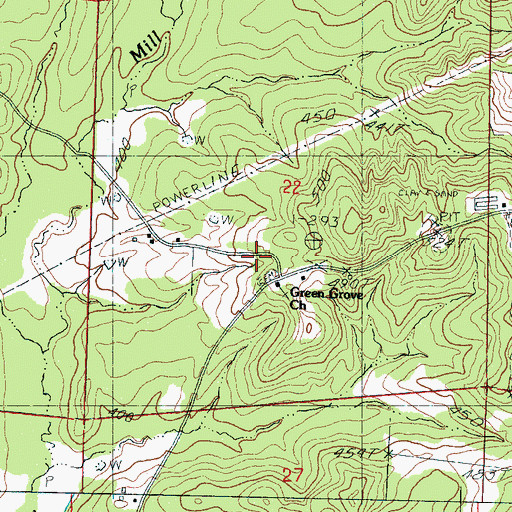 Topographic Map of Green Grove Church, MS