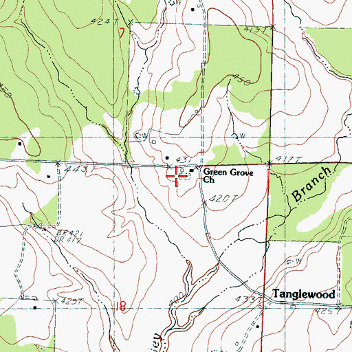 Topographic Map of Green Grove School, MS
