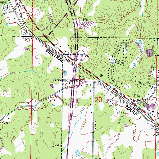 Topographic Map of Greenboro Church, MS