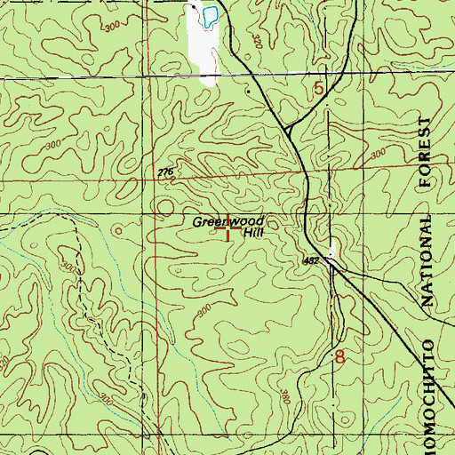 Topographic Map of Greenwood Hill, MS