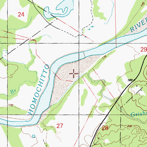 Topographic Map of Grisham Branch, MS