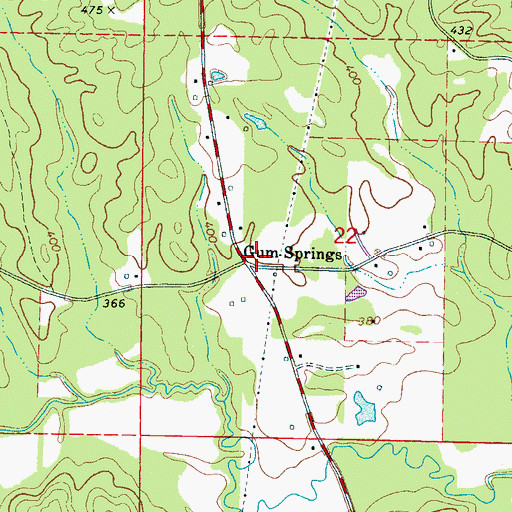 Topographic Map of Gum Springs, MS