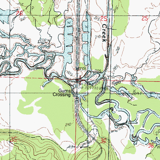 Topographic Map of Gums Crossing, MS