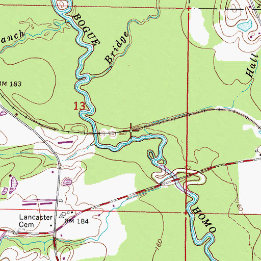 Topographic Map of Hall Branch, MS
