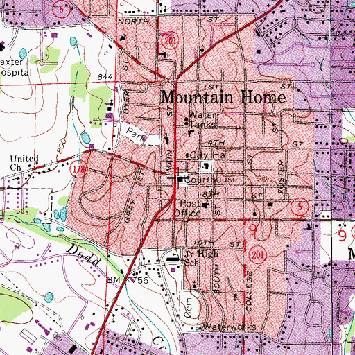 Topographic Map of Baxter County Courthouse, AR