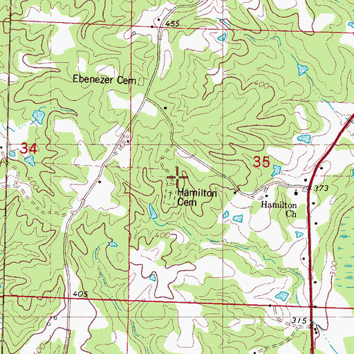 Topographic Map of Hamilton Cemetery, MS