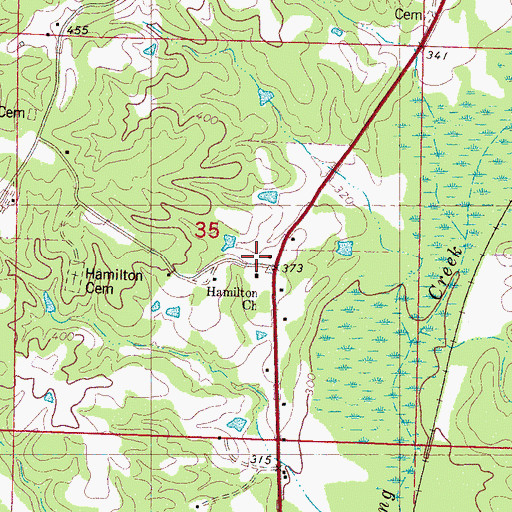 Topographic Map of Hamilton Chapel Methodist Church, MS