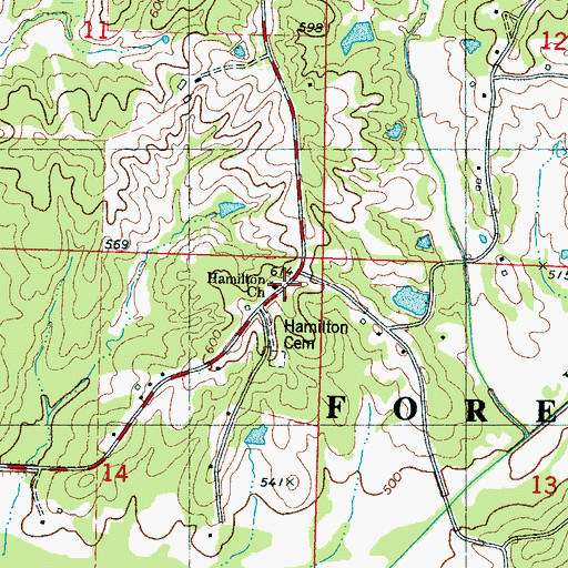 Topographic Map of Hamilton Church, MS