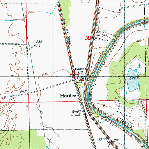 Topographic Map of Hardee, MS