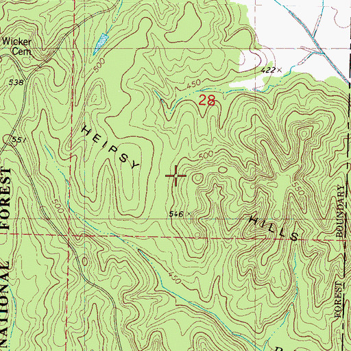 Topographic Map of Heipsy Hills, MS
