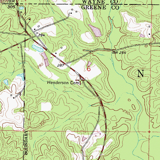 Topographic Map of Henderson Cemetery, MS