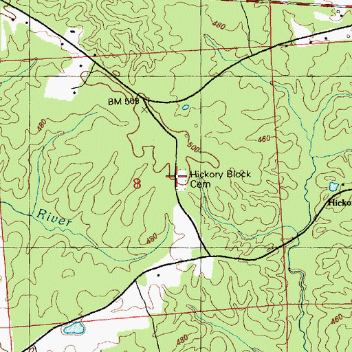 Topographic Map of Hickory Block Cemetery, MS