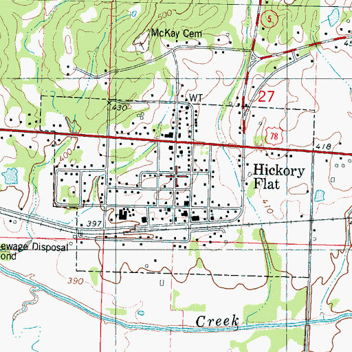 Topographic Map of Hickory Flat, MS