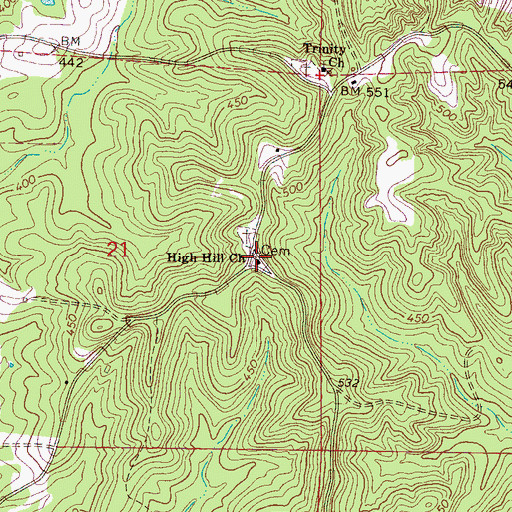 Topographic Map of High Hill Church, MS