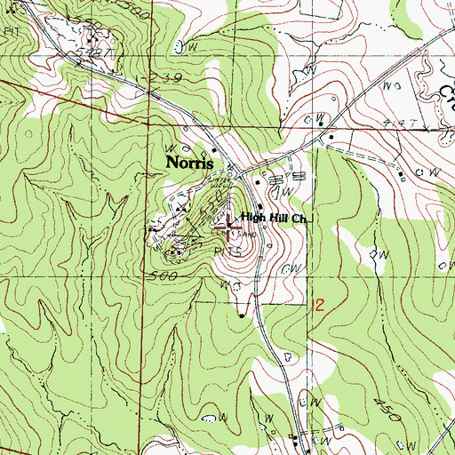 Topographic Map of High Hill Church, MS