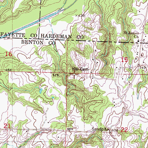Topographic Map of Hill Cemetery, MS