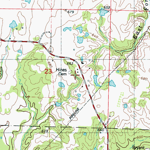 Topographic Map of Hines Cemetery, MS