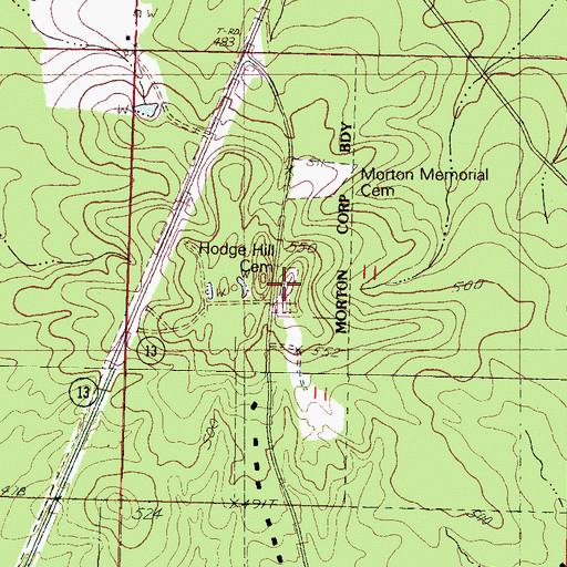 Topographic Map of Hodge Hill Cemetery, MS