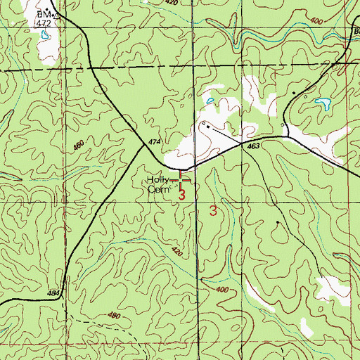 Topographic Map of Holly Cemetery, MS