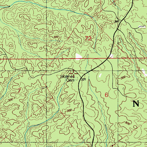 Topographic Map of Holmes Cemetery, MS