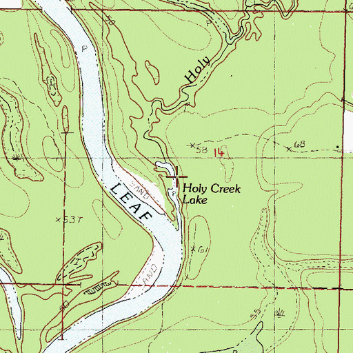 Topographic Map of Holy Creek Lake, MS