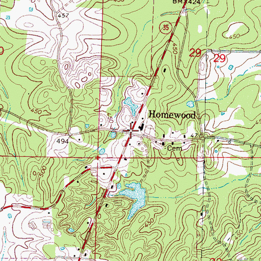Topographic Map of Homewood, MS