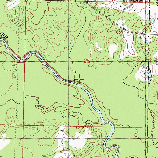 Topographic Map of Honey Branch, MS