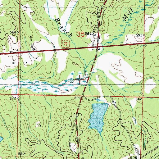 Topographic Map of Hood Branch, MS