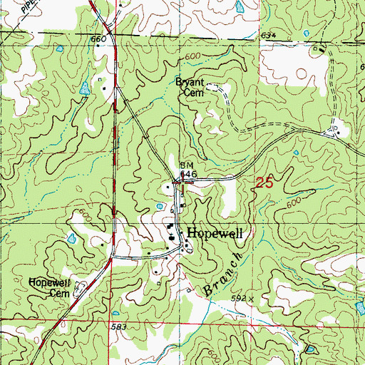 Topographic Map of Hopewell, MS