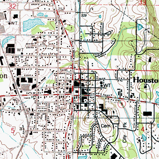 Topographic Map of Houston, MS