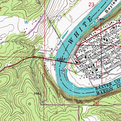 Topographic Map of Cotter Bridge, AR