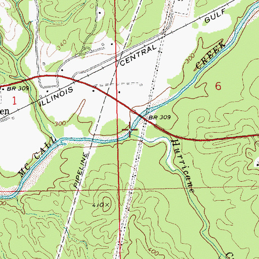 Topographic Map of Hurricane Creek, MS