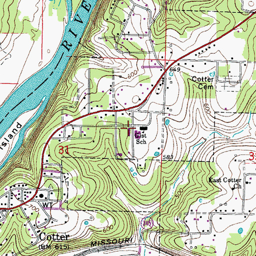 Topographic Map of Cotter High School, AR