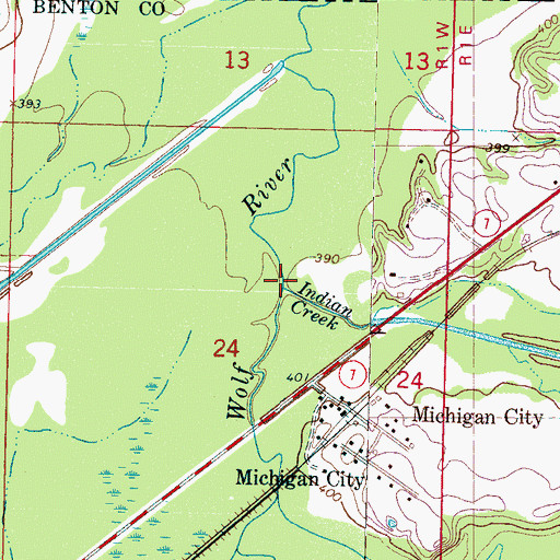 Topographic Map of Indian Creek, MS