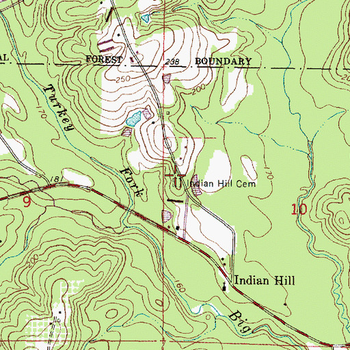 Topographic Map of Indian Hill Cemetery, MS
