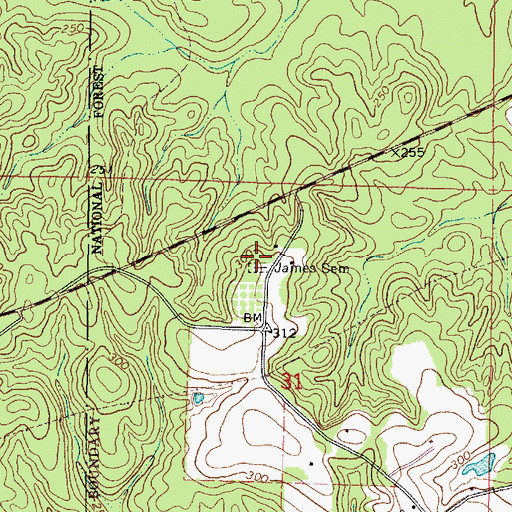 Topographic Map of James Cemetery, MS