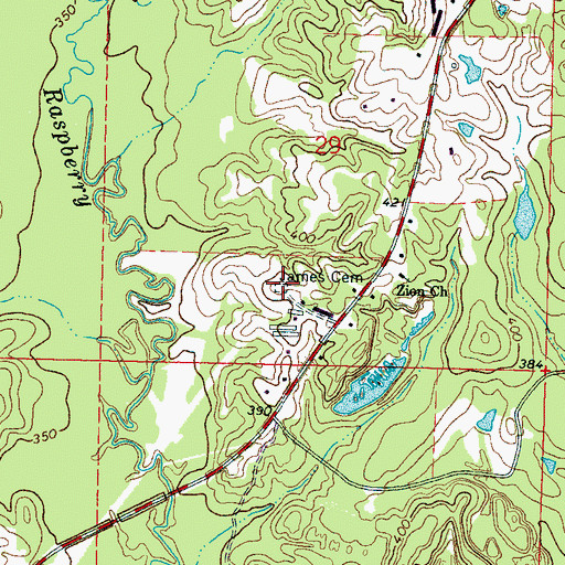 Topographic Map of James Cemetery, MS