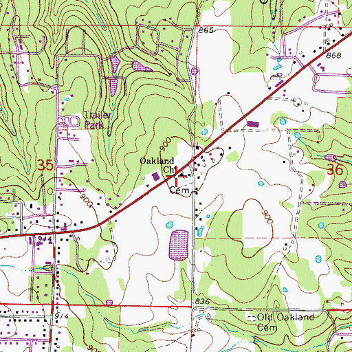 Topographic Map of East Oakland Cemetery, AR