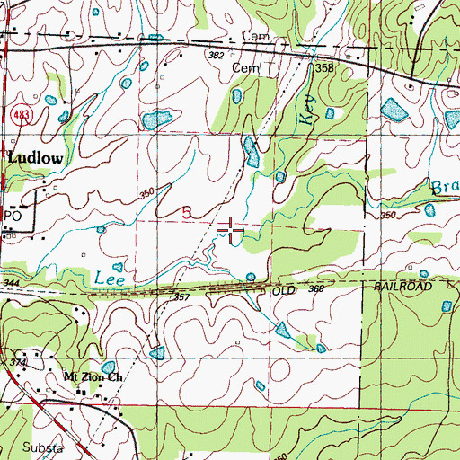 Topographic Map of Key Branch, MS