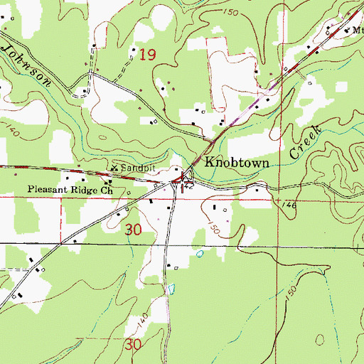 Topographic Map of Knobtown, MS