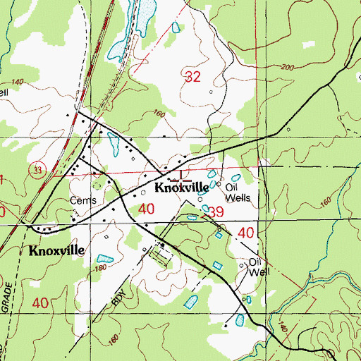 Topographic Map of Knoxville Oil Field, MS
