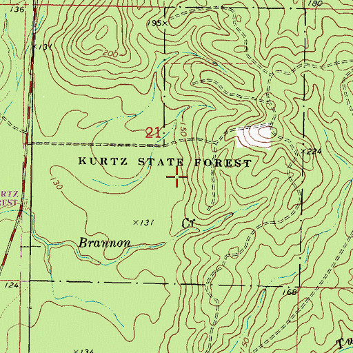 Topographic Map of Kurtz State Forest, MS