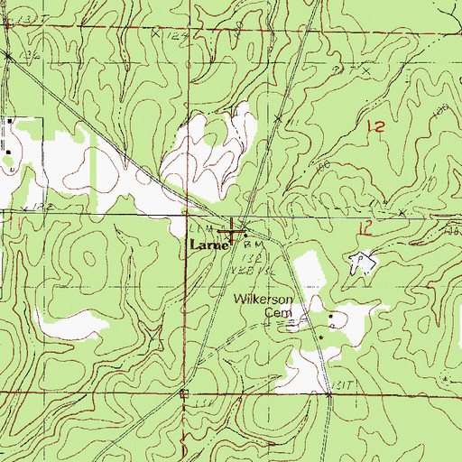 Topographic Map of Larue, MS
