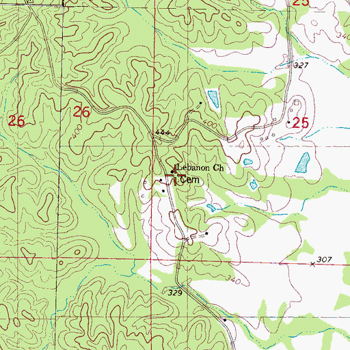 Topographic Map of Lebanon Cemetery, MS