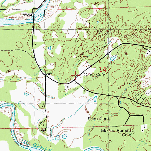 Topographic Map of Lee Cemetery, MS