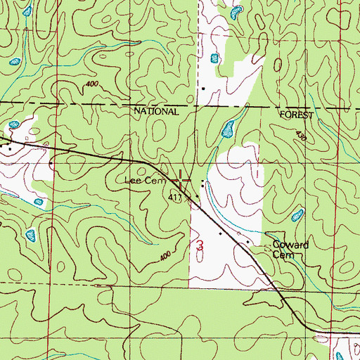 Topographic Map of Lee Cemetery, MS
