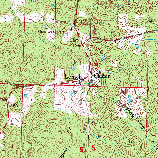 Topographic Map of Lemon, MS