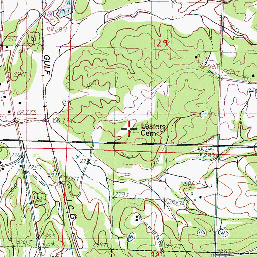 Topographic Map of Lesters Cemetery, MS