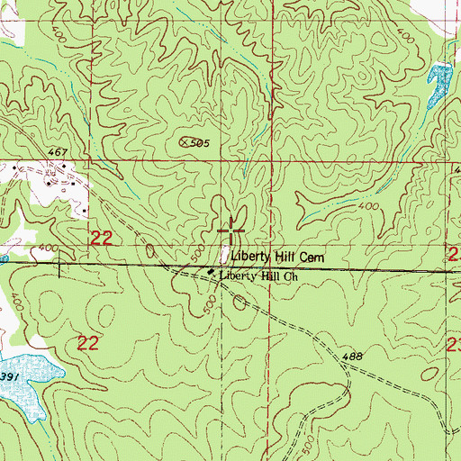 Topographic Map of Liberty Hill Cemetery, MS